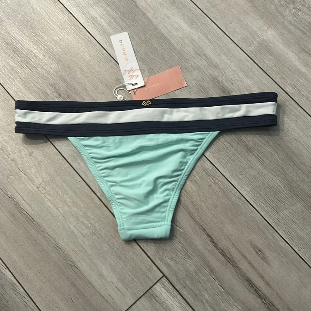 PILYQ Aquamarine banded color block teeny bikini swim bottom size Large